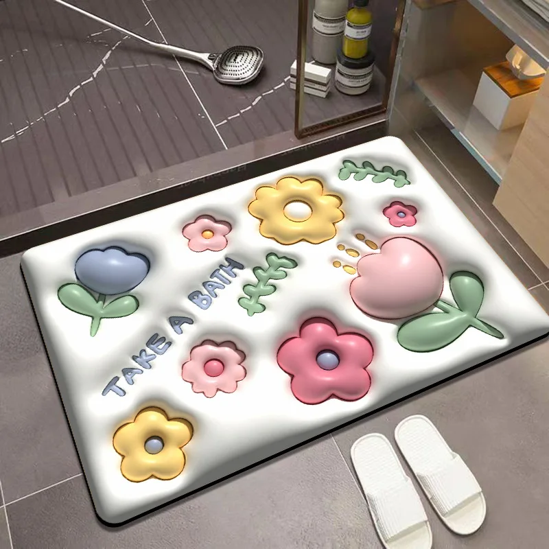 

3D Bath Mats Door Mat Expansion Flower Soft Diatom Mud Absorbent Carpet Bathroom Toilet Non-slip Rug Kitchen Mats for Floor