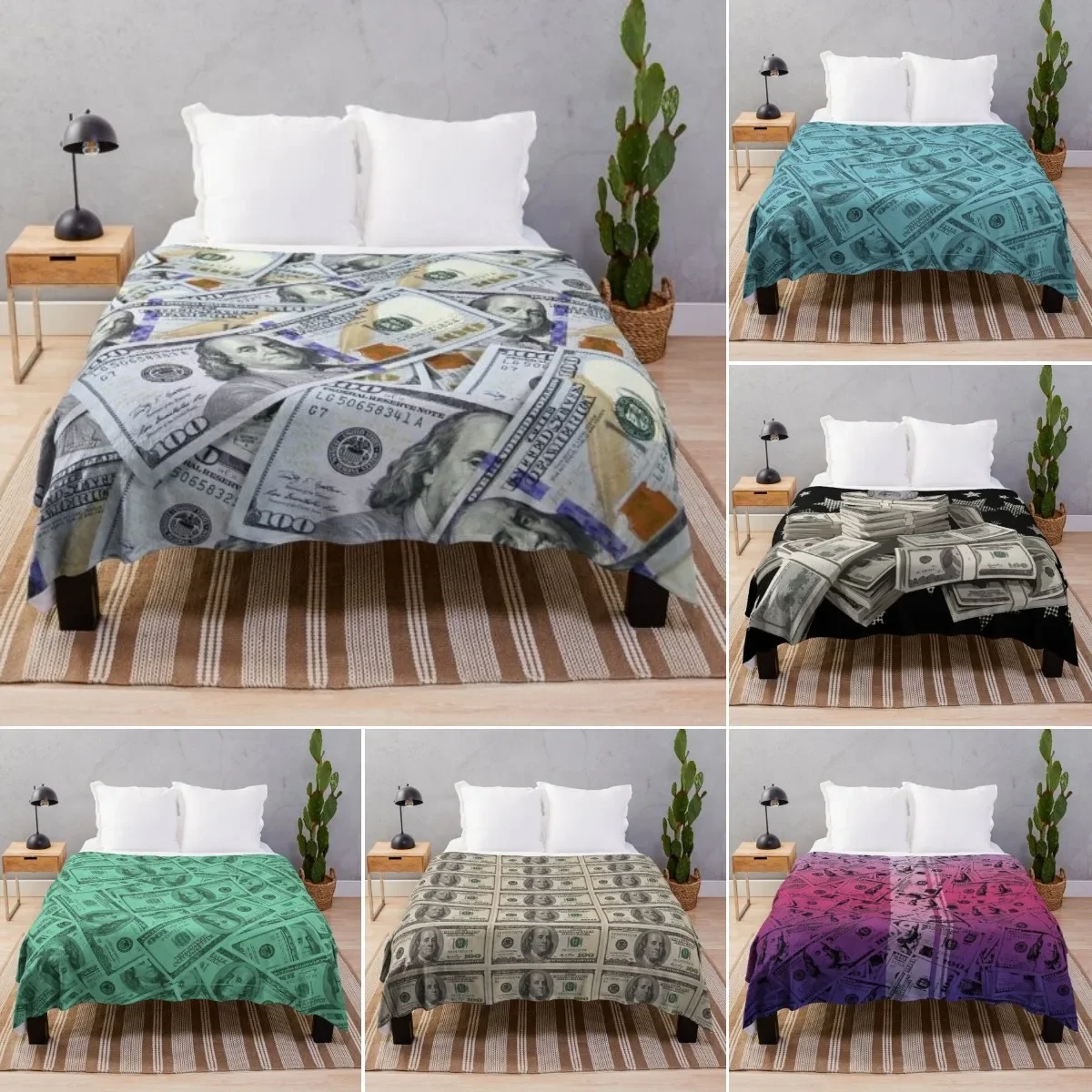 

Dollar Bill Money Pattern Flannel Throw Blanket Super Soft Warm Lightweight King Queen Size for Bed Sofa Couch Blanket for Teens