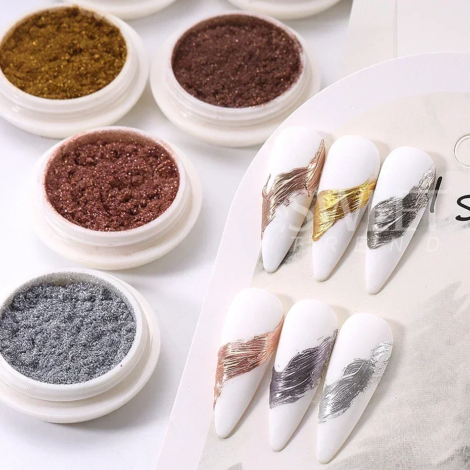 6pcs Metallic Magic Mirror Chrome Nail Art Powder Autumn Winter Brown Yellow Rubbing Glitter Pigment Manicure Metal Accessories