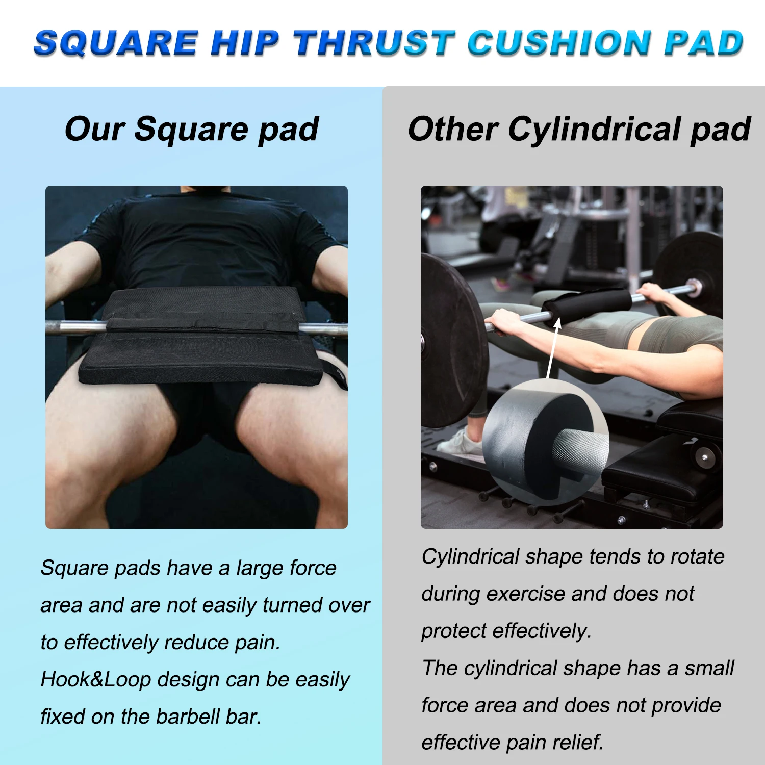 Square Hip Thrust Pad Protective Extra Thick foam pad for Barbell Weightlifting Hip Thrusts and Glute Bridges Workouts Home Gym 4
