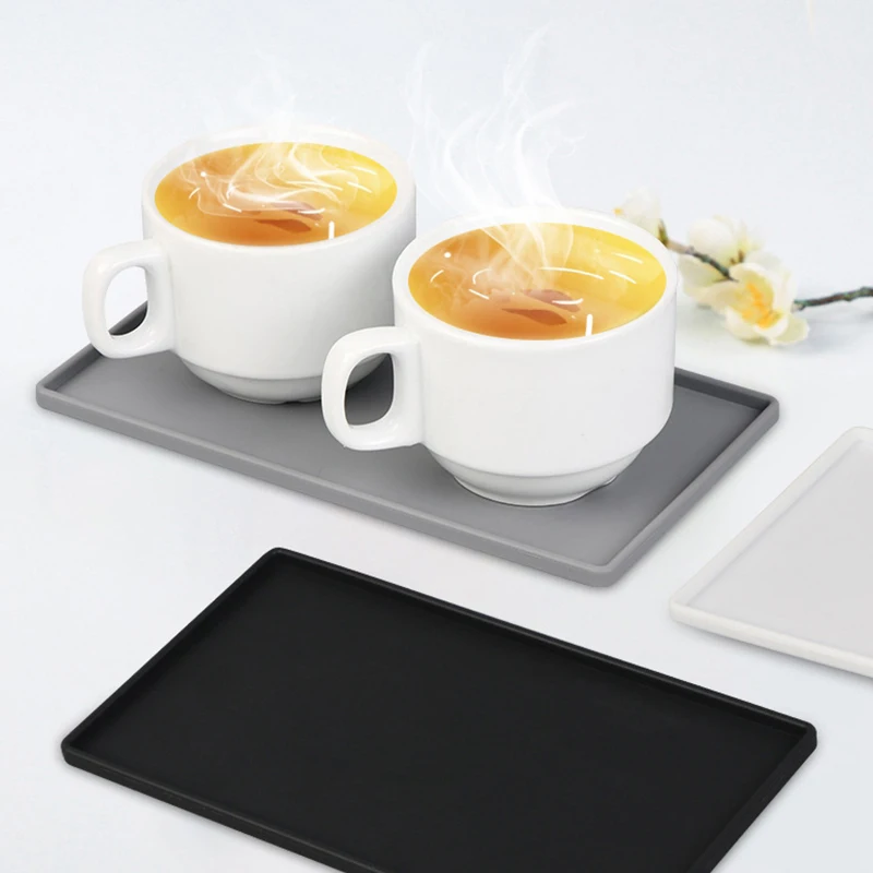 Silicone Flat Tray Square Anti-slip Bathroom Soap Tray Coffee Tea Cutlery Holder 2