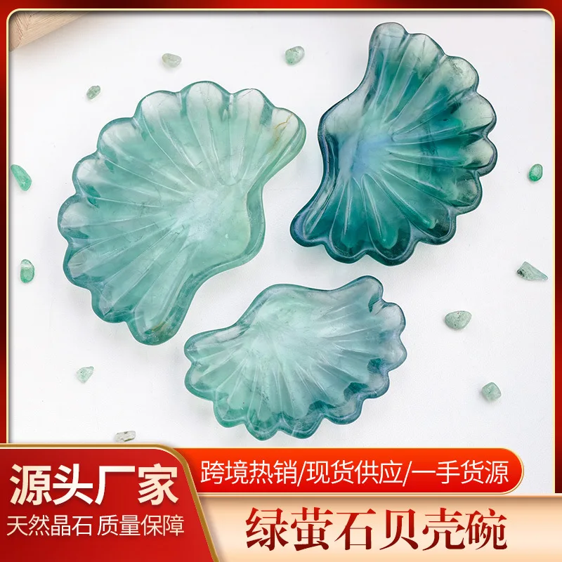 

Natural green fluorite shell crystal bowl raw stone polished demagnetized bowl home crafts decoration