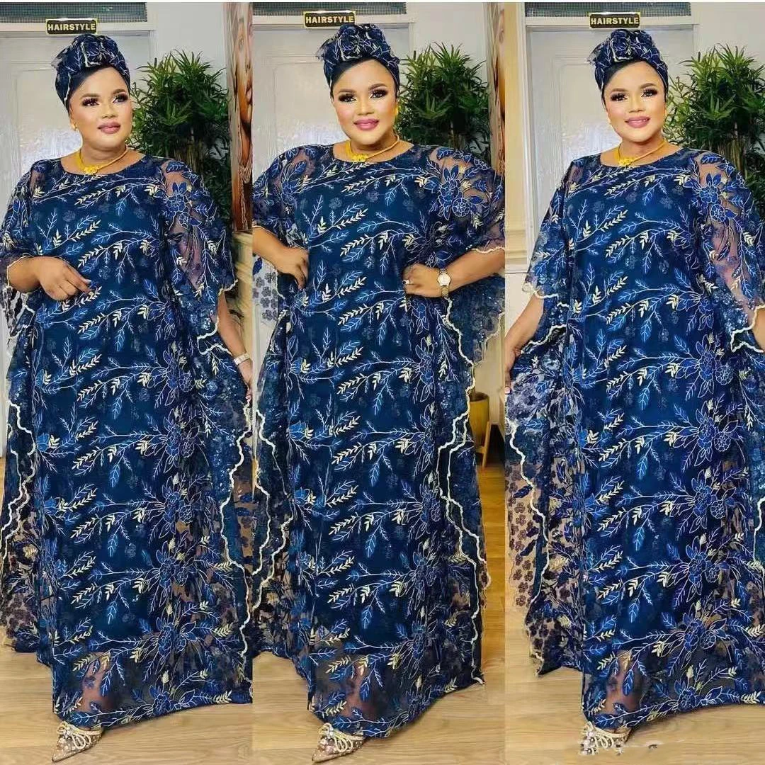 MAMADA L7632 African Women Clothing Dashiki Abaya Loose Long Evening Maxi Dresses + Inside Skirt Include Scarf Free Size Party