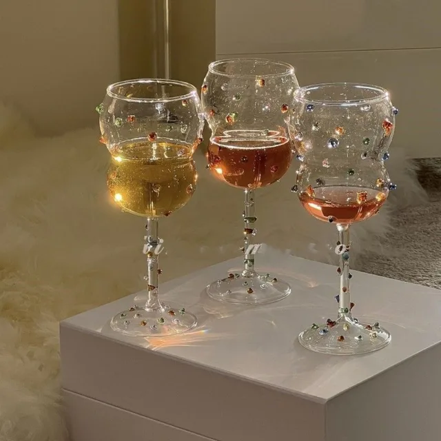 1pc 280ml Goble Colorful Studded Wine Glass Embossed Dots Champagne Glass for Whisky Cocktail Drinkware Gift Cocktail Glass 2