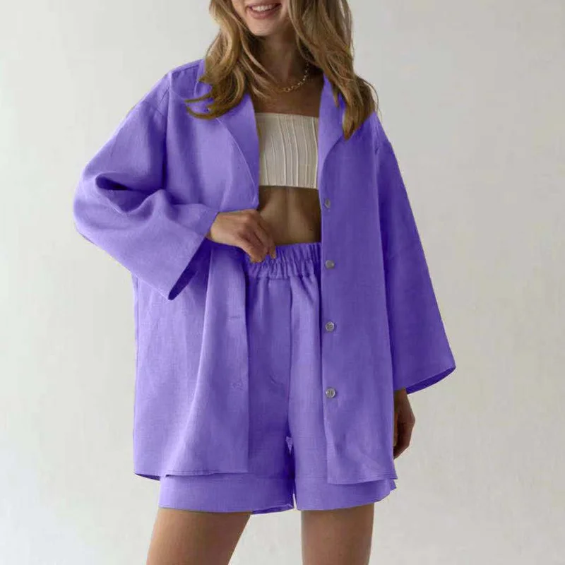 TWOTWINSTYLE Colorful Casual Sets For Female Lapel Collar Long Sleeve Coat With High Waist Slimming Shorts Women's Set 2022 pj sets