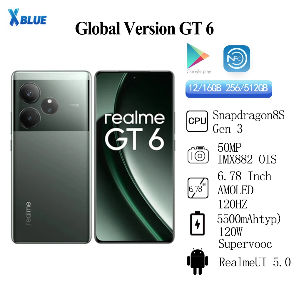 Realme-gt 6グローバルバージョン,50mp,imx882,snapdragon 8s
