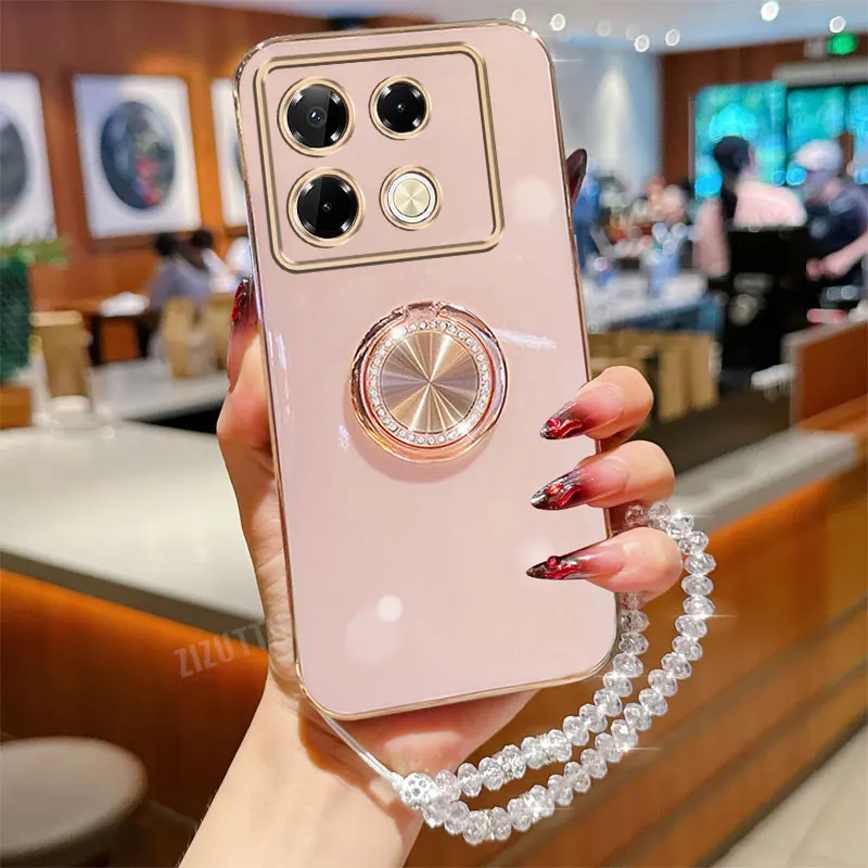 Kristallarmband-Lanyard Luxus-Kreis-Plating-Handyhalter-Hülle für Infinix Note 10 11 11s 12 30 30i 40 Pro 4G 5G Vip 8i Cover