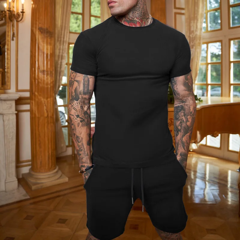 New Customized brand logo Summer Clothes Tracksuit Men's T Shirt Set Short Sleeve Suit Shorts Sportswear Jogging Quality 2 Piece
