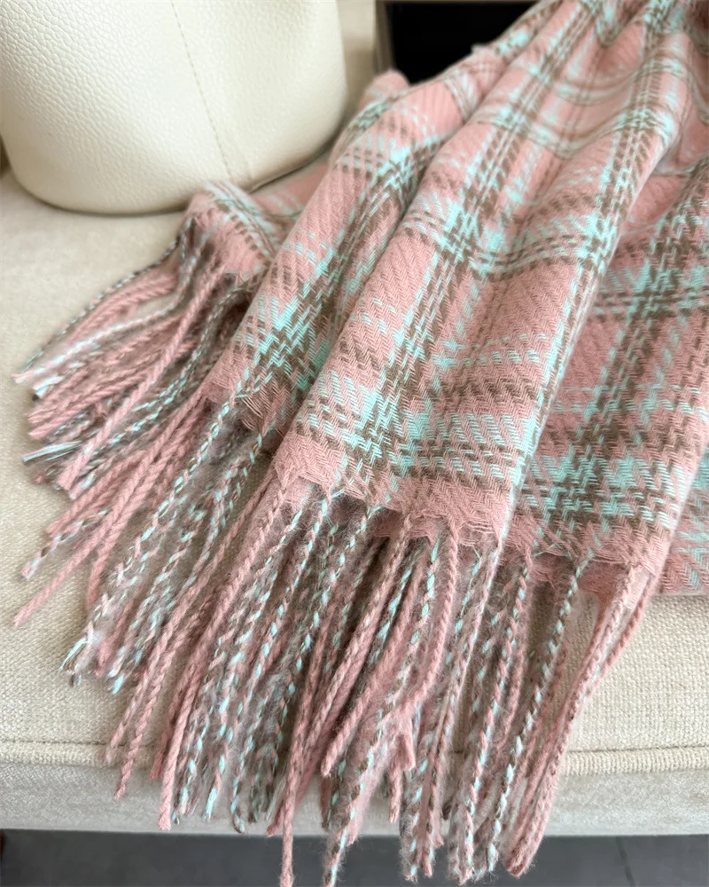 Luxus Marke Winter Frauen Plaid Kaschmir Schal Warme Halstuch Pashmina Foulard Decke Casual Gitter Quaste Schals Schalldämpfer – Detail 23