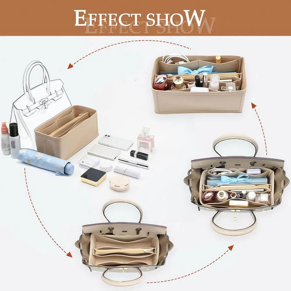 Durable Felt Handbag Insert Bag Multi-Pocket Portable Bag Organizer Travel Liner Bag for Birkin25/30/35