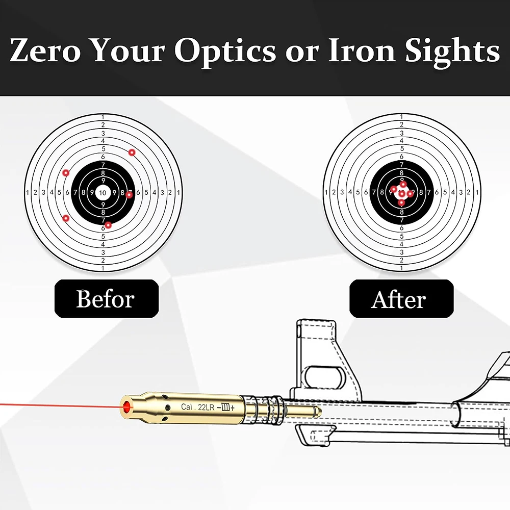 22LR Laser Bore Sight Red Dot Laser Sight End Barrel Boresighter Airsoft Hunting Optics Scope Zeroing Sight for Pistols Rifle