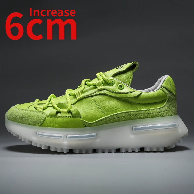 

Genuine Leather Height Increase 6cm Men Shoes Spring Summer Breathable Comfortable Casual Sports Shoes Thick Soled Dad Shoes Man