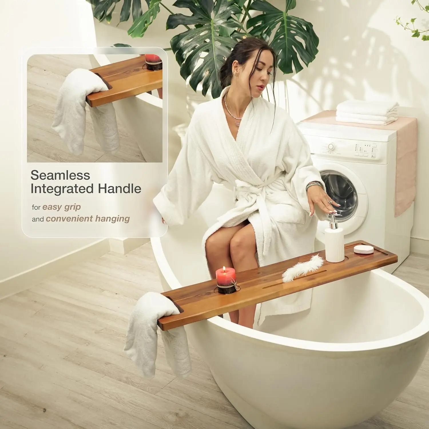 Acacia Bathtub Caddy Tray Table 39x10 Inch Large Bath Tub Tray Wooden Anti-Tipping, Sustainable Tub for Bathtub