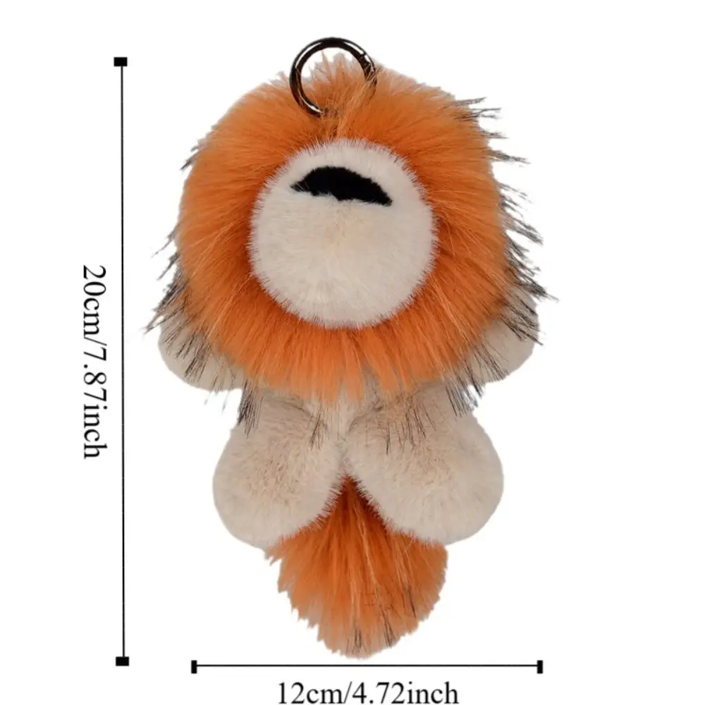 Long Mane Lion Plush Pendant with Tail Stuffed Plush Lion Keychain Bag Decor Simulation Rabbit Fur Cute Animal Keychain