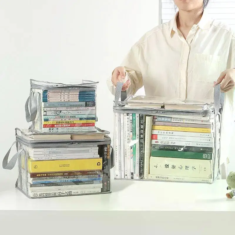 Foldable Book Box Handbag Student Dormitory Classroom Book Organizer Transparent Waterproof Household Organizing StorageBox