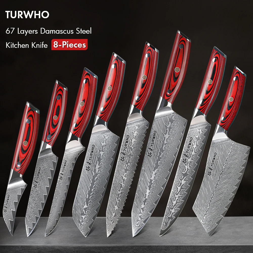 TURWHO8PCSJapanese67LayerDamascusSteelVG10CoreChefKnifeSet