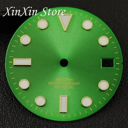 Sunburst Luminous Watch Dial with Hands - 28.5mm Dial Face for Automatic Movements, Single Calendar (Green Gold Dial)