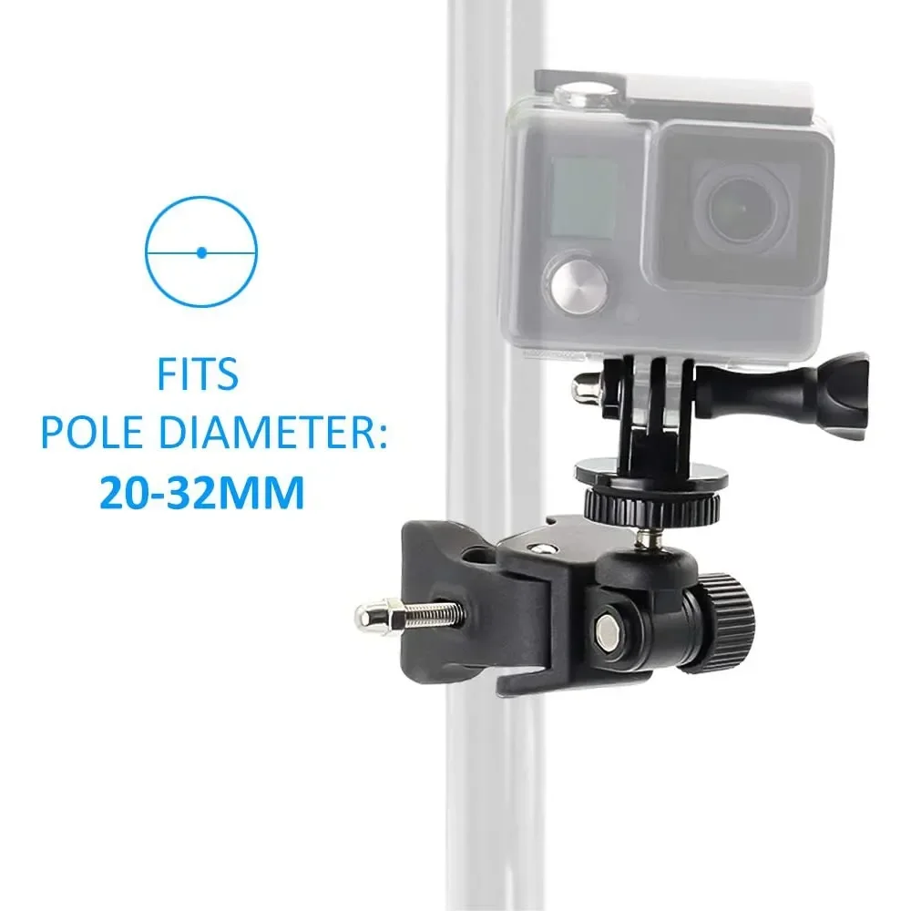 Support de montage sur guidon pour caméra d'action, installé sur un guidon de moto avec une DJI Osmo Action.