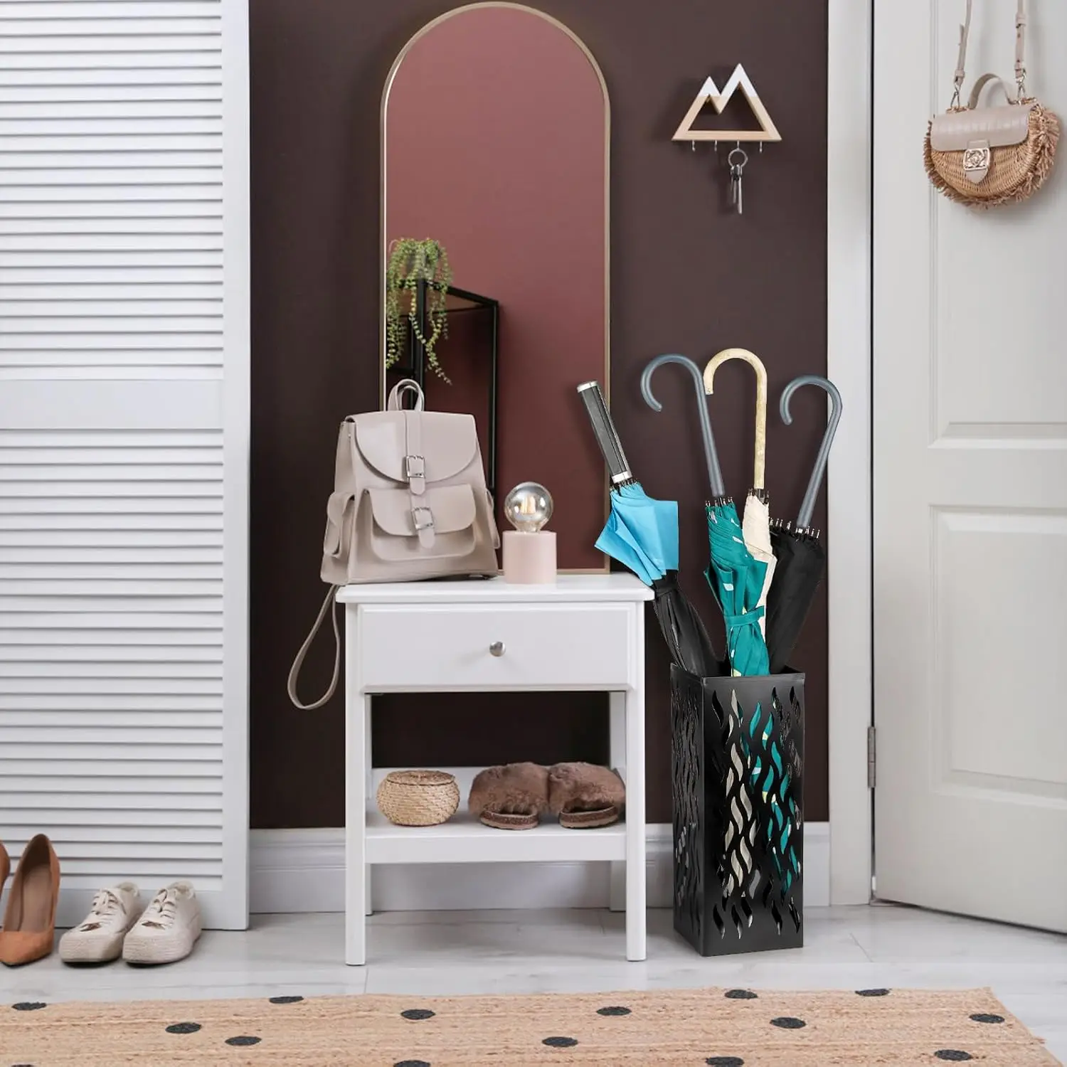 Metal Umbrella Holder, Heavy Square Canes Walking Sticks Stand Rack, Freestanding Rain Collection Umbrella Organizer