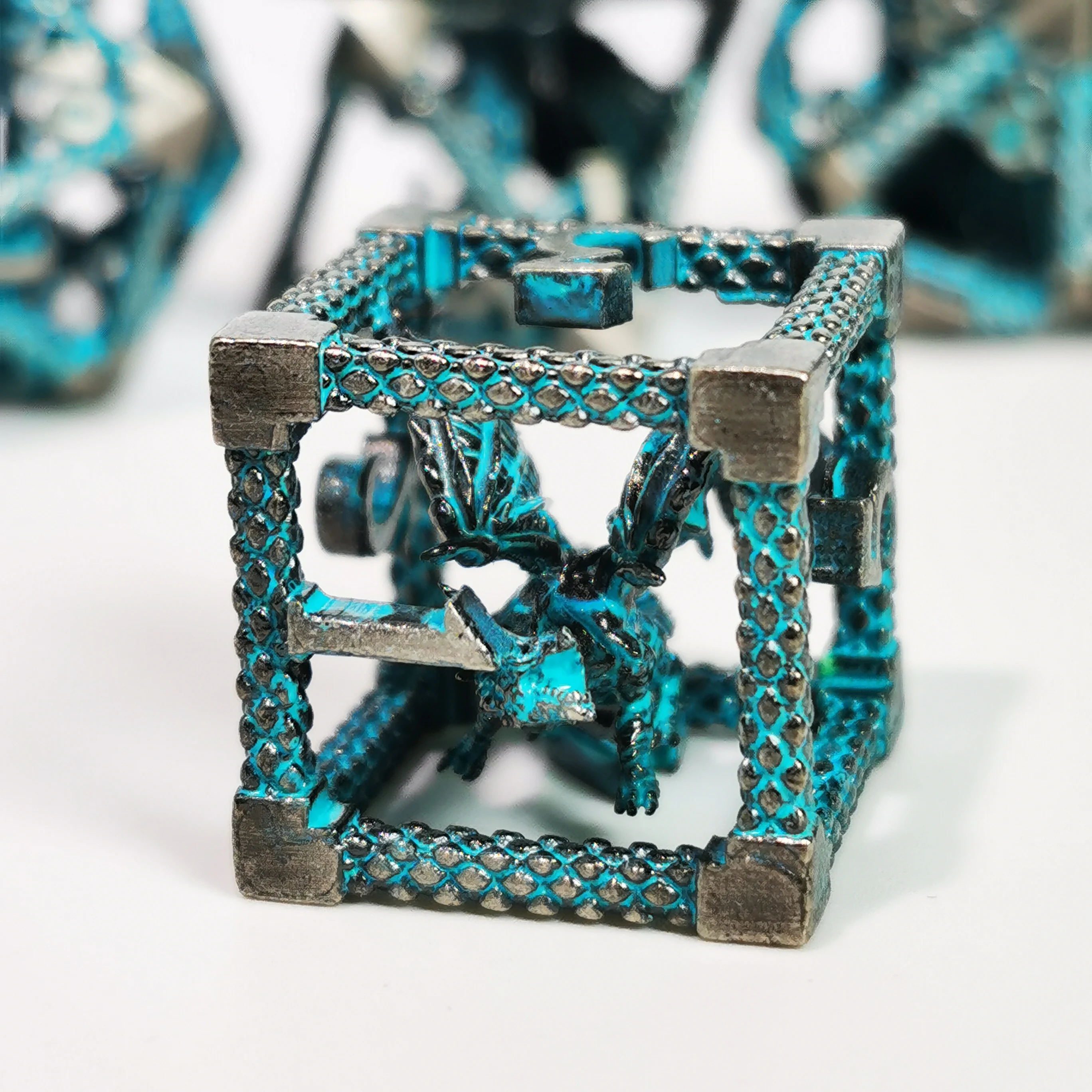DnD Metal Dice Set - Dragon Hollow Blue Zinc Alloy 7pc Polyhedral Dice for Dungeons and Dragons RPG with Display Box 2