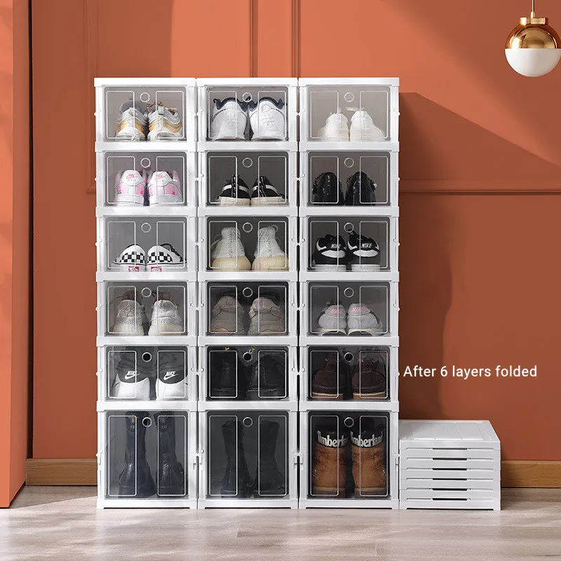 Organizador de almacenamiento de zapatos, caja de zapatos plegable sin  instalación, 3/6 pisos, plástico transparente, apilable, ahorro de espacio  para exhibición de zapatillas