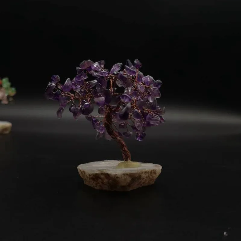 Rock Crystal Agate Lucky Tree Fortune Tree Pure Handmade Crafts Health Reiki Gravel Home Decoration Gift