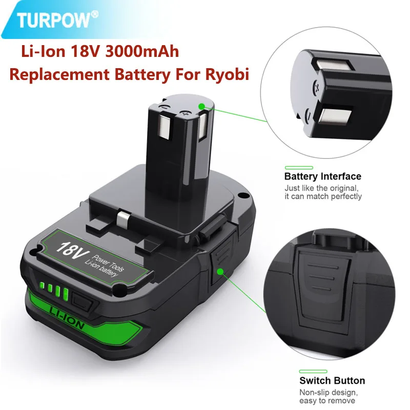 Turpow For Ryobi 18V 3000mAh P107 Li 