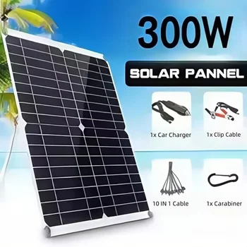 ชุดแผงพลังงานแสงอาทิตย์แบบยืดหยุ่นแบบพกพา 300W แผงโซลาร์เซลล์ซิลิคอนคริสตัลเดี่ยวพร้อมตัวควบคุม 100A เหมาะสําหรับการตั้งแคมป์/กลางแจ้ง 1
