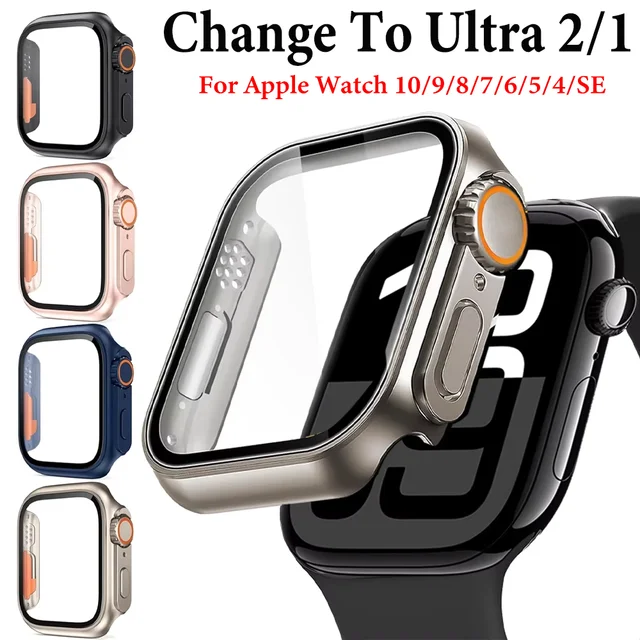 Verre + boîtier pour Apple Watch 11 10 46mm 42mm 9 8 7 45mm 41mm, protection d'écran, changement Ultra 3/2/1, couvercle pare-chocs iWatch 6 5 4 SE 44mm 1