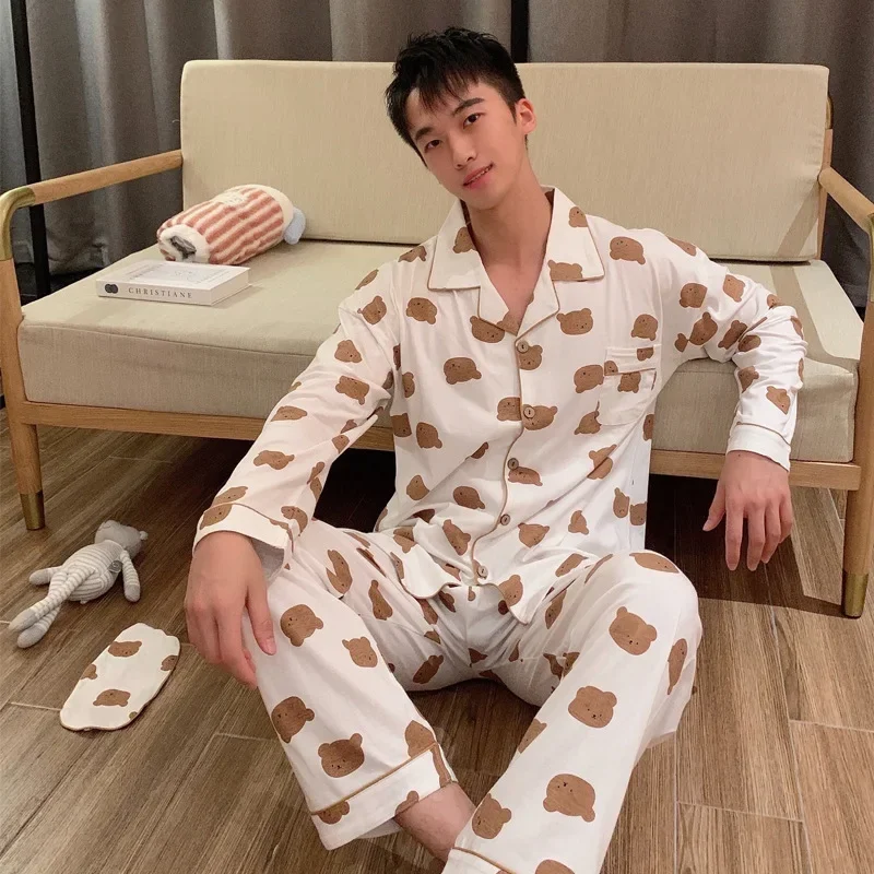 Cartoon Bear Pajamas Set Spring New Arrivals Loose Lovely Sleepwear Soft Comfort Kawaii Homewear Leisure Couple Two Piece Sets