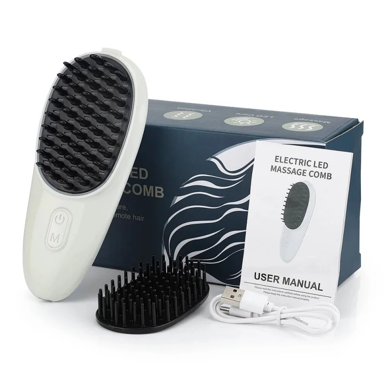 Electric High Frequency Vibration Hair Brush Massager With Two Comb Teeth Red Blue Light Electric Massage Comb Scalp Massager 6