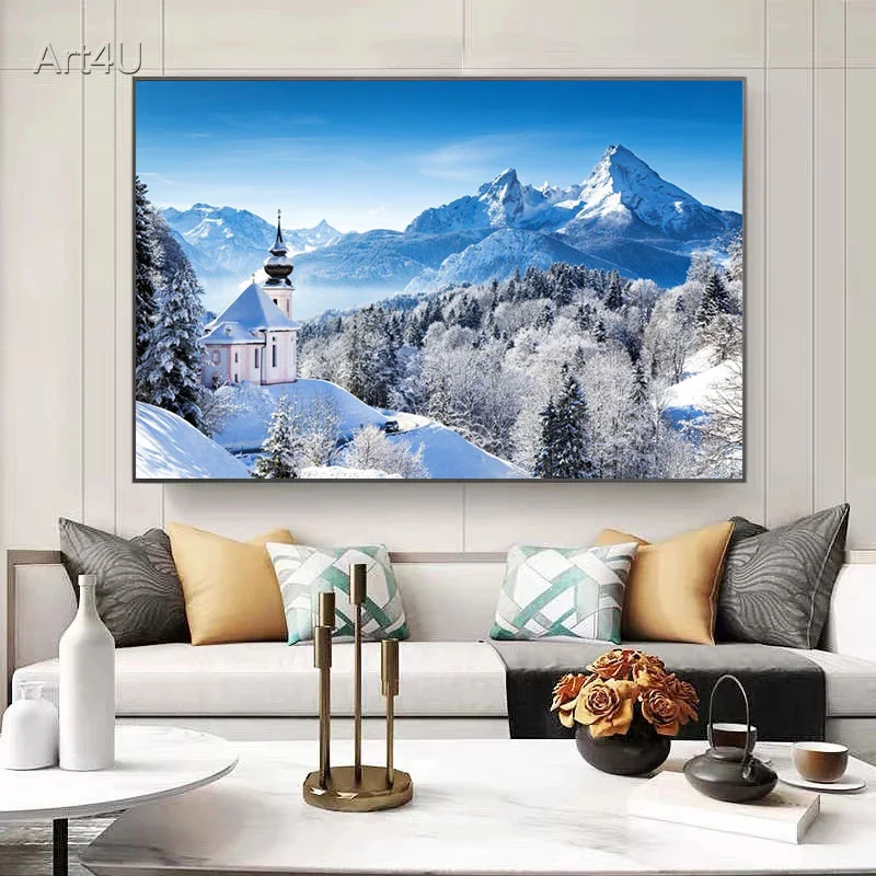 Winter Pine Forest Mountain Snow Sky Canvas 5