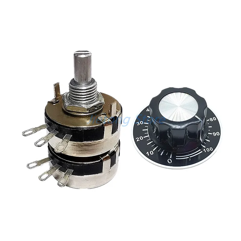 Double Membrane Potentiometer WTH118 2W Single Circle Resistor 1K 2.2K 4.7K 10K 22K 47K 100K 220K 470K 1M with Cap Dial Scale