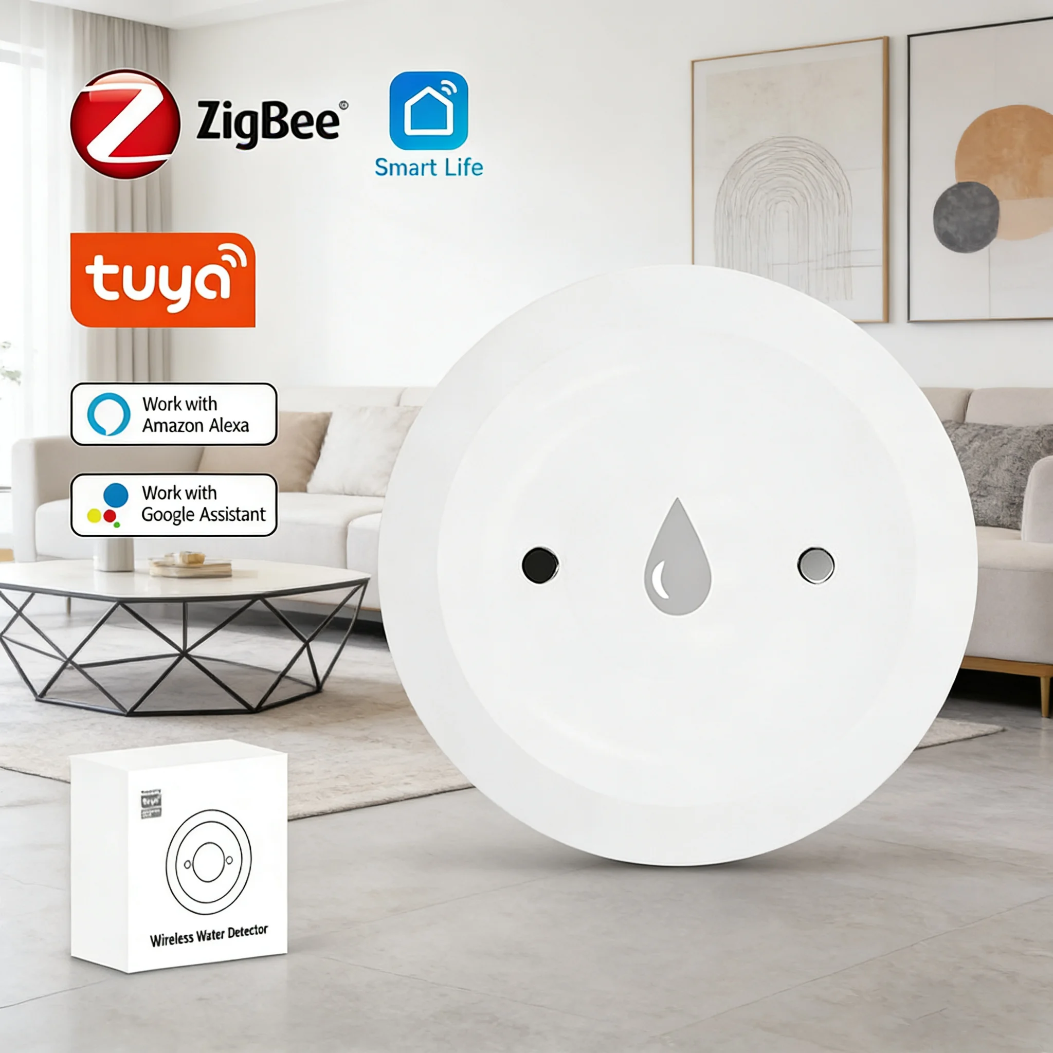 Tuya ZigBee 스마트 누수 센서 홍수 누출 센서 알람 APP 원격 모니터링 주방 욕실용 홍수 오버플로