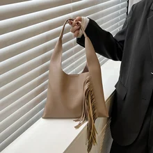  Soft Shoulder Bag Fashion Designer Tote Bags for Women Simple 2 PCS Handbag Personality Long Retro Tassel Underarm Pocket Female 