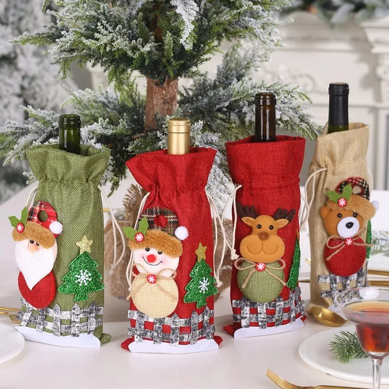 Christmas Wine Bottle Cover Merry Christmas Decor for Home Christmas Snowman Table Decor Xmas Gift Happy New Year