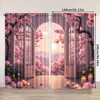 2pcs, spring summer Curtains Spring Flowers Romantic Scenery Prints Light Filtering Curtains Versatile Polyester Fabric Festive 3