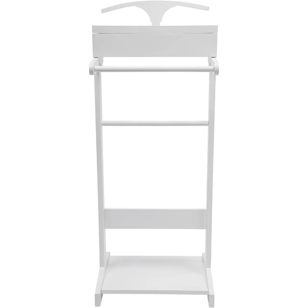 wood men valet stand with drawer, top tray, contour hanger, trouser bar, shoe rack, suit valet stand clothes stand clothes rack