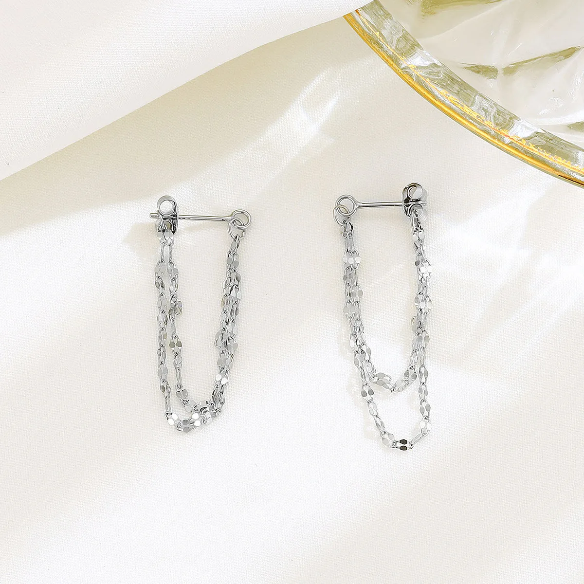 925 Silver designed earrings with double layered tassel chains at the front and back, exquisite earrings and dynamic earrings - 4