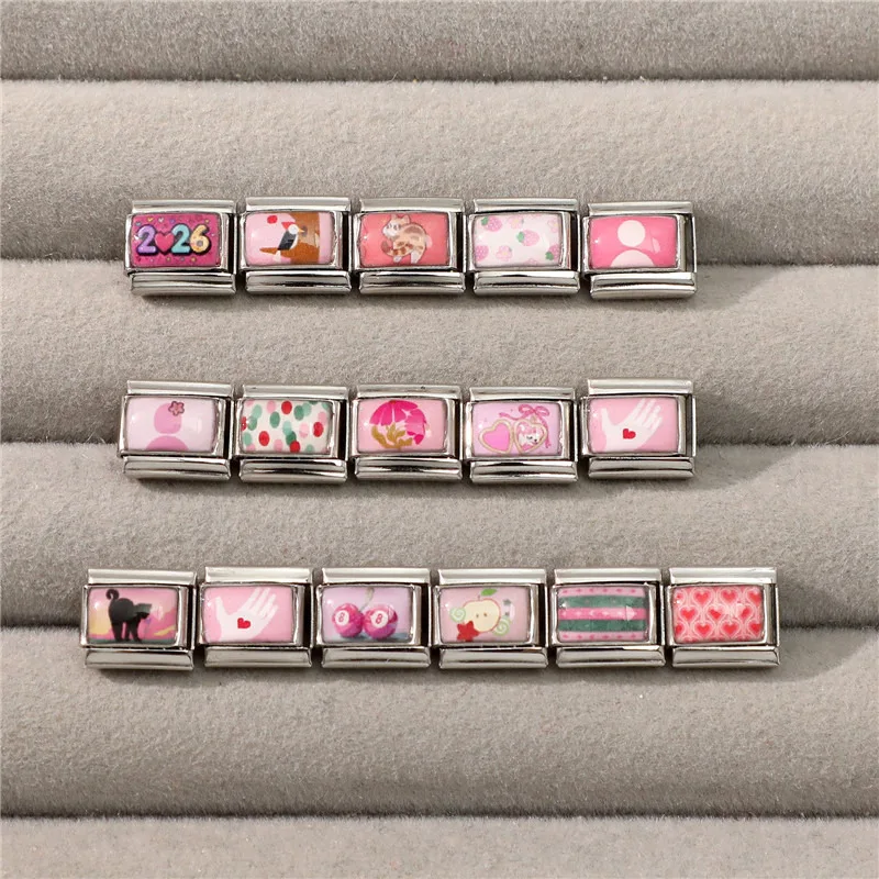 Pink Charm Bracelet Stainless Steel DIY