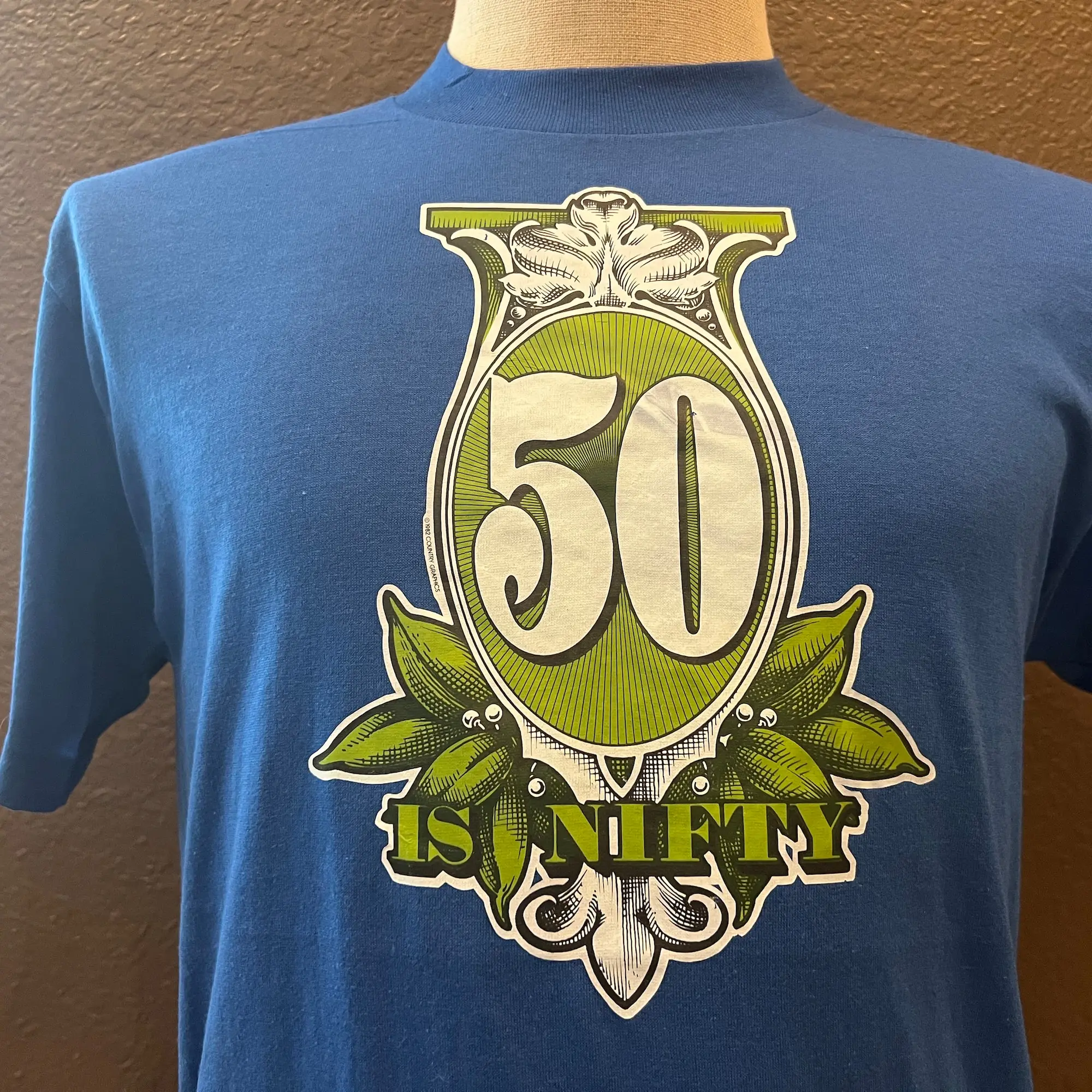 Vintage 80'S Fifty Is Nifty Blue T Shirt Taglia M