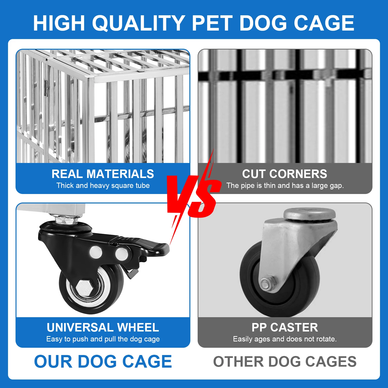 Metal Dog Cage with Four Wheels Dog Crate with Locks Dog Kennel Folding for High Anxiety Medium/Small Dogs