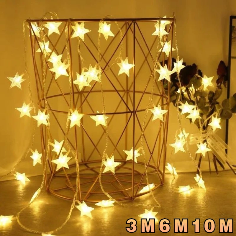 LED String Lights Outdoor Star Christmas Garland Fairy Lights Wedding Party Home Garden Xmas Tree Lamp New Year Decoration