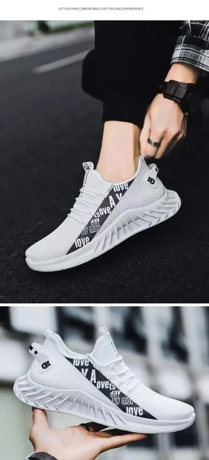 A stylish pair of lightweight, breathable men’s sneakers with a mesh design white