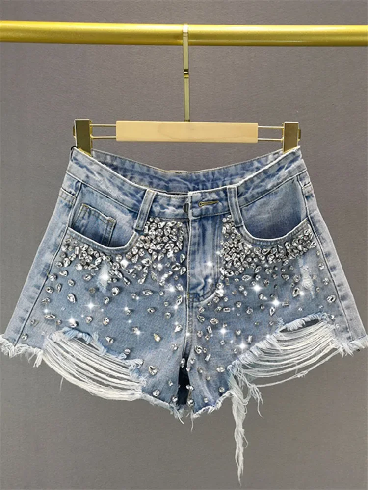 MOJY Denim Hot Pants Ripped Wide-Leg Denim Shorts Female 2023 Summer New Woman High Waist Loose and Slimming Short Jeans