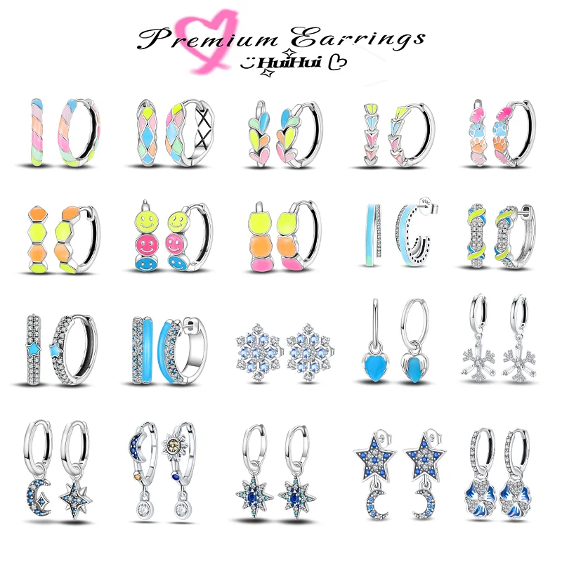 S925 silver luminous heart-shaped earrings unique design of moon and star earrings