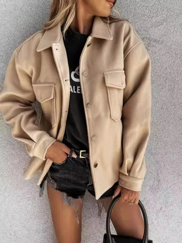 

Women's New Fashion Solid Color Single breasted Woolen Coat Personalized Versatile Commuter Clothing