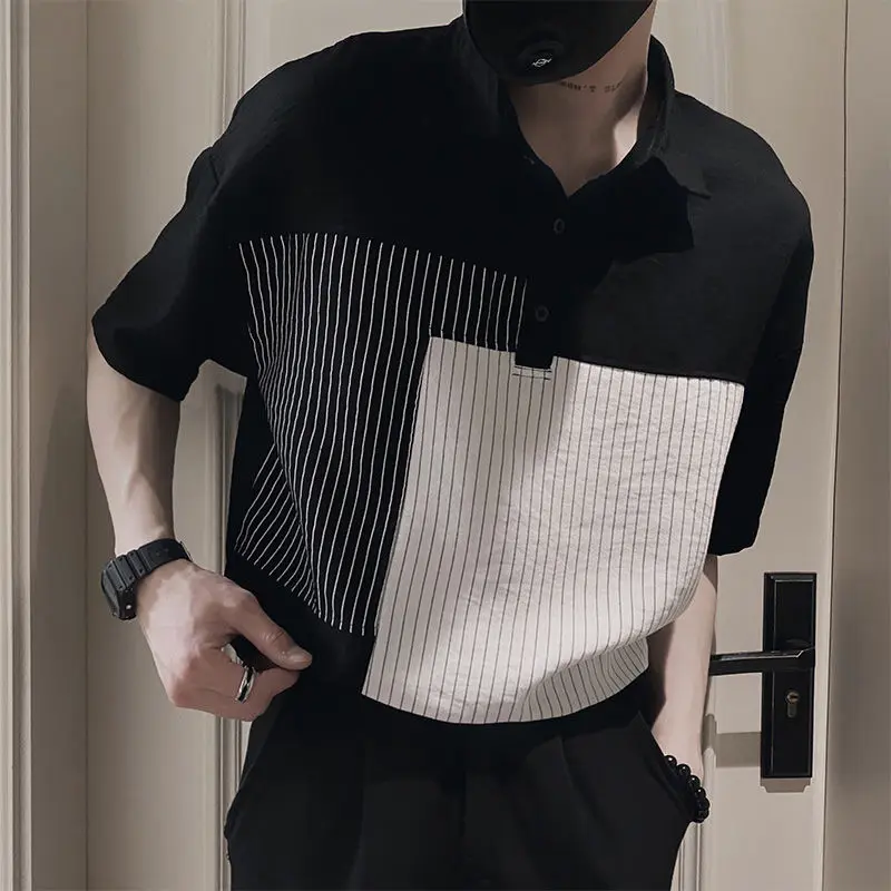 

Summer Men's New Thin Striped POLO Shirt, Ice Silk Shirt Short Sleeve Casual Loose Lapel Jacket Polo T Shirt for Men