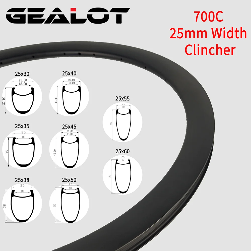 

25mm Wide Clincher 700C Road Bike Carbon Rim 30/35/38/40/45/50/55/60mm Depthh 18mm Inner Bicycle Wheel UD 3K 12K Hook Symmetric