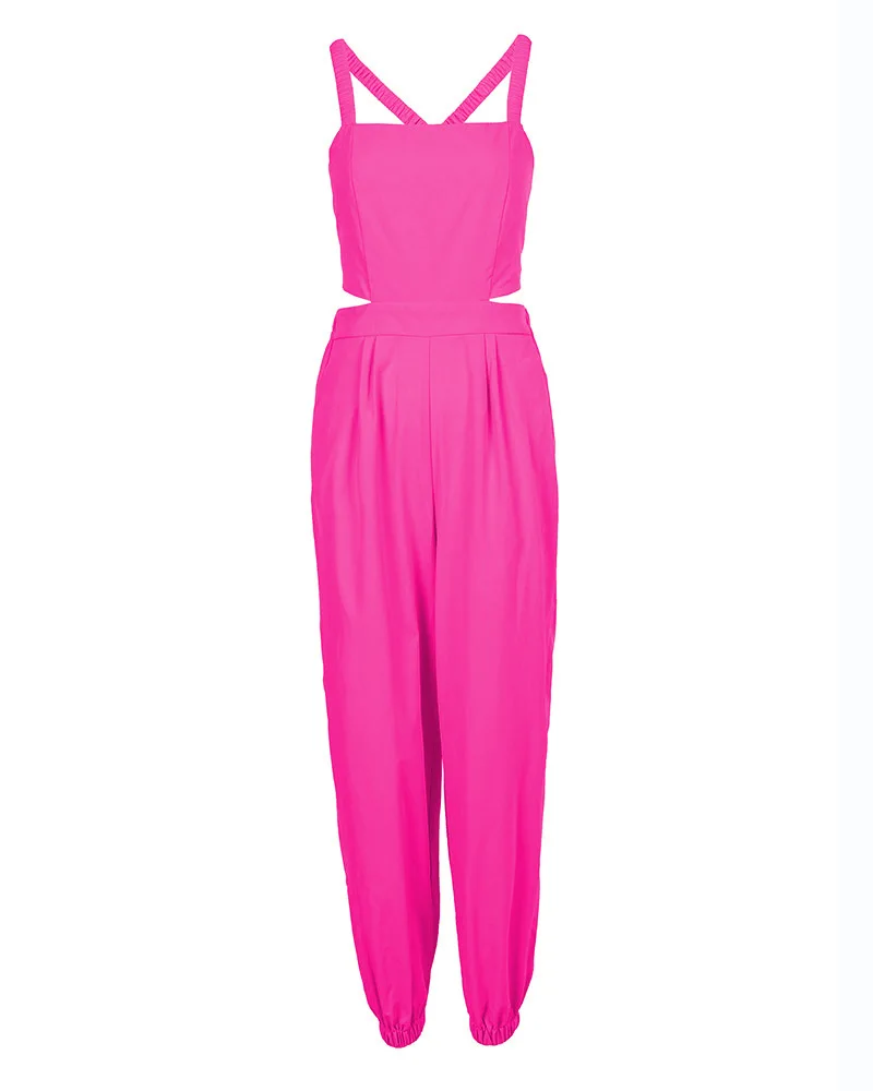 Women's Jumpsuit Elegant Square Neck Sleeveless Hollowed-Out Backless Printed Jumpsuits Suspenders High Waist Overalls for Women